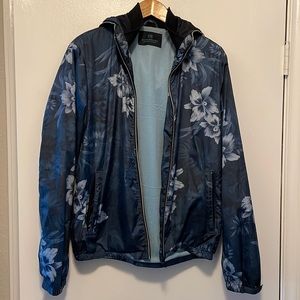 Men’s Scotch & Soda rain jacket, blue floral print, Large